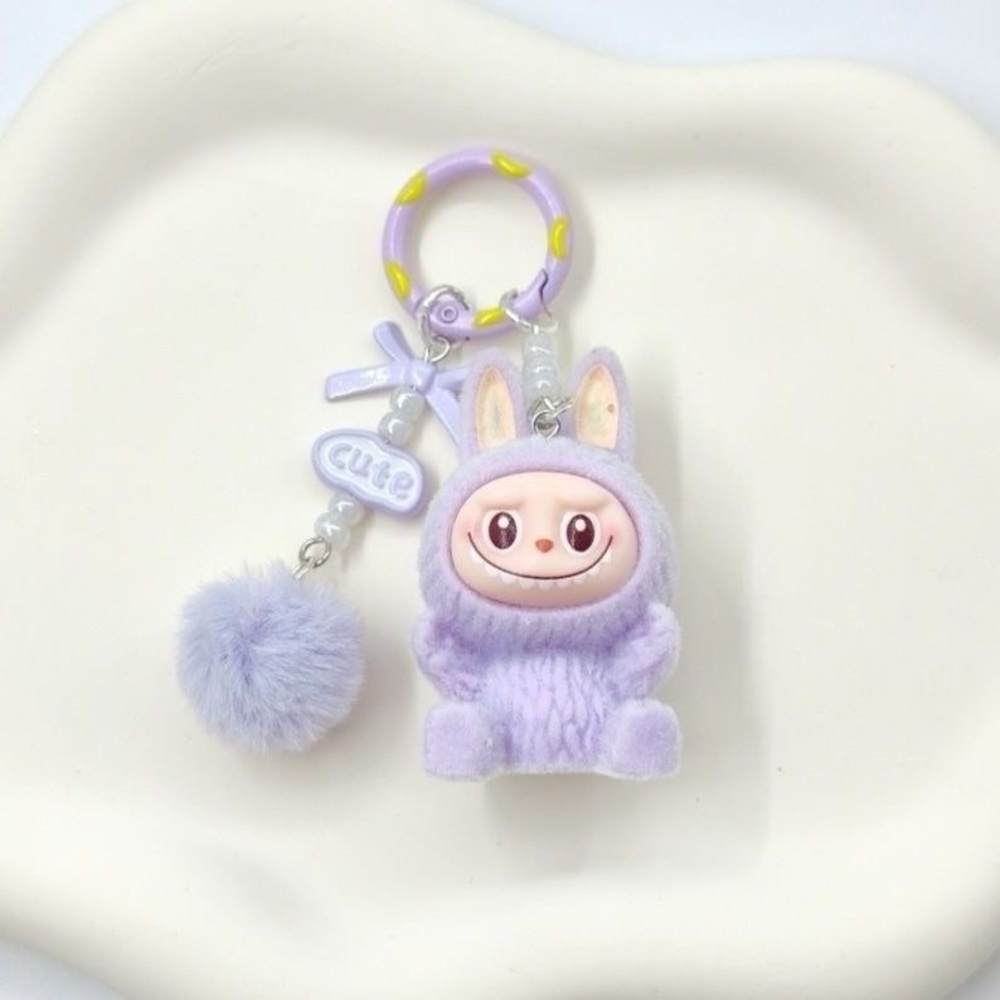 10PCs Fuzzy Labubu Keychains with Pom-pom. Cute Monster Bunny Charm-Not Pop Mart - Picture 10 of 16